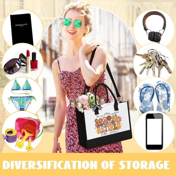 Canvas Retirement Tote Bag and Makeup Bag Set for Women Gift Tote - Picture 7 of 7